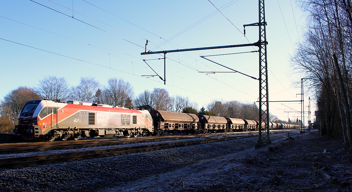 EBS 159 227-8 mit 18 Wagen Düngerzug zu Gast in Jübek 06.01.2022