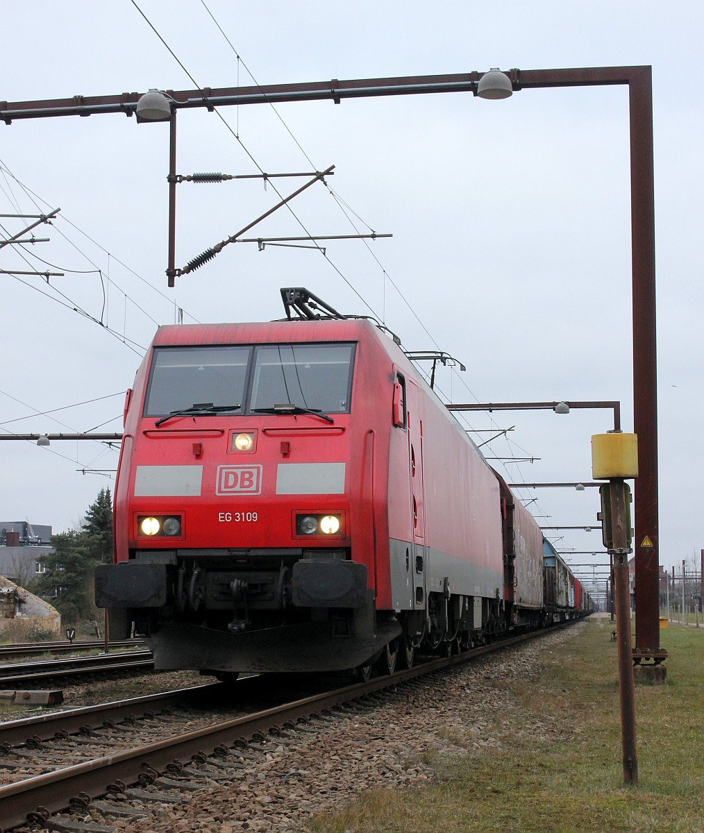 EG 3109/ 9186 0103109-2 DK-RSC, REV/Cph/06.02.17 mit Mischer im Bahnhof Pattburg. 02.03.2019