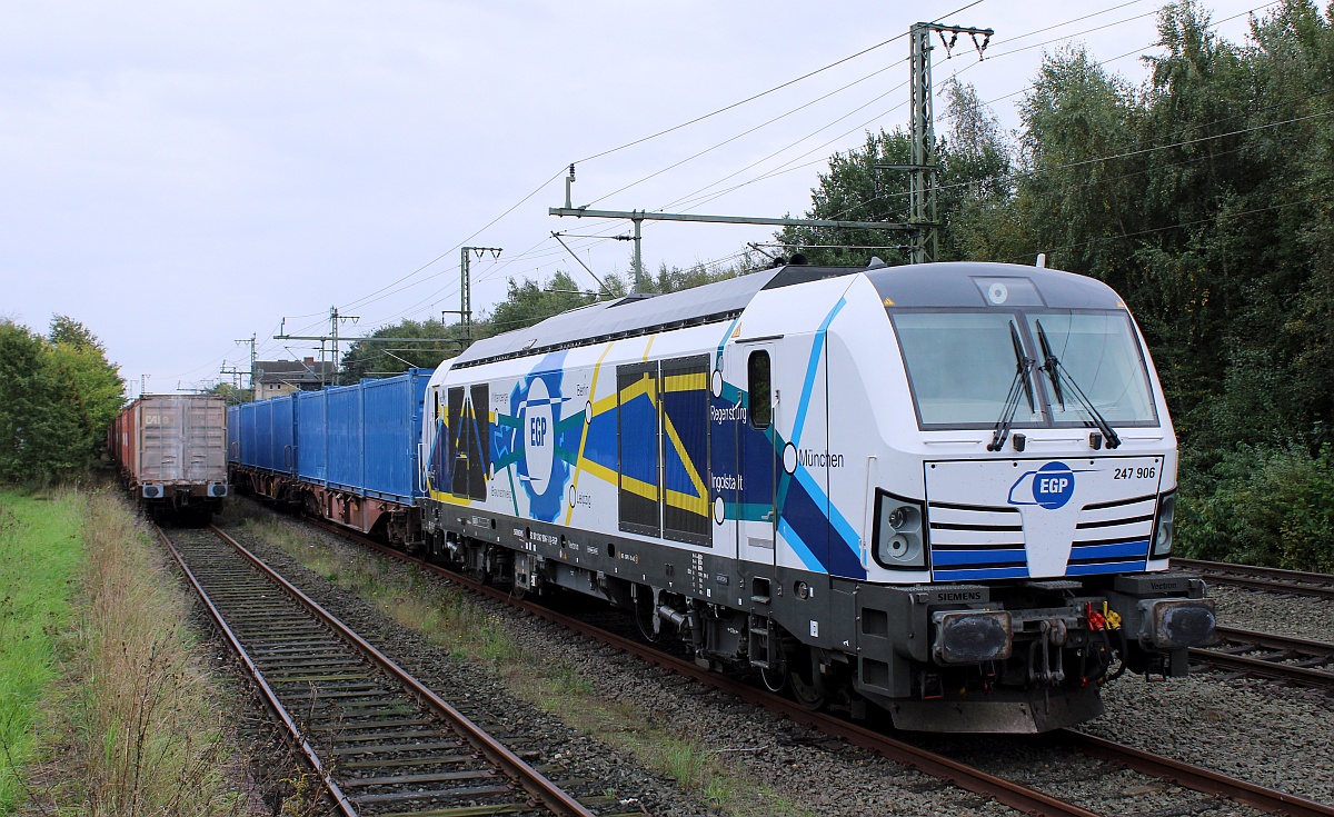 EGP 247 906-1 mit dem ersten Rübenzug der Saison 2021 in Jübek. Jübek 03.10.2021