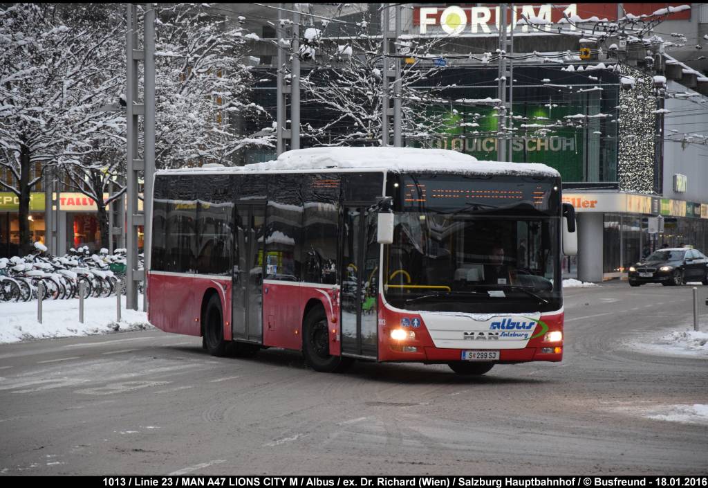 Ein MAN A47 LIONS CITY M von der Fa. Albus (Salzburg) unterwegs auf der Linie 23.