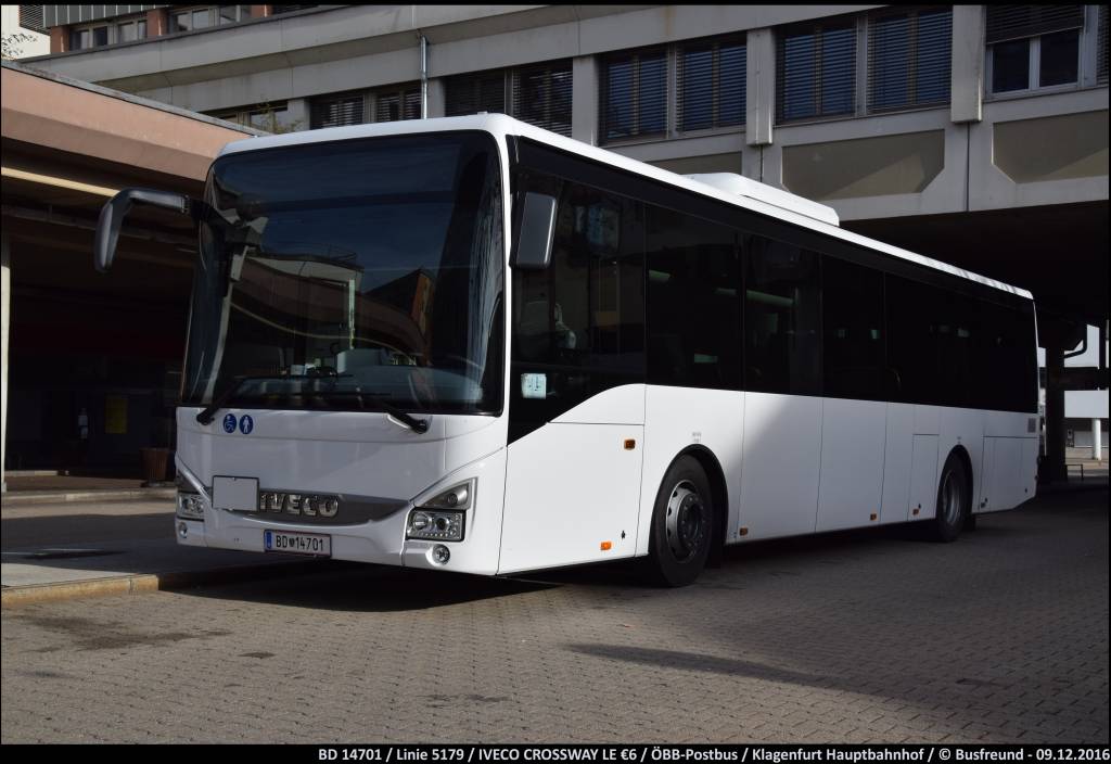 Ein nagelneuer IVECO CROSSWAY LE 6 vom Postbus in Klagenfurt.