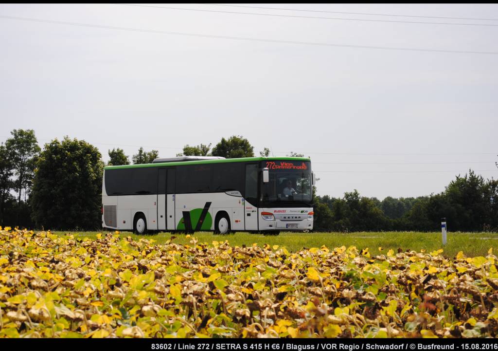 Ein SETRA S 415 H €6 von der Fa. Blaguss Reisen (Wien) im VOR REGIO Design unterwegs auf der Linie 272 im Auftrag der ÖBB-Postbus GmbH.