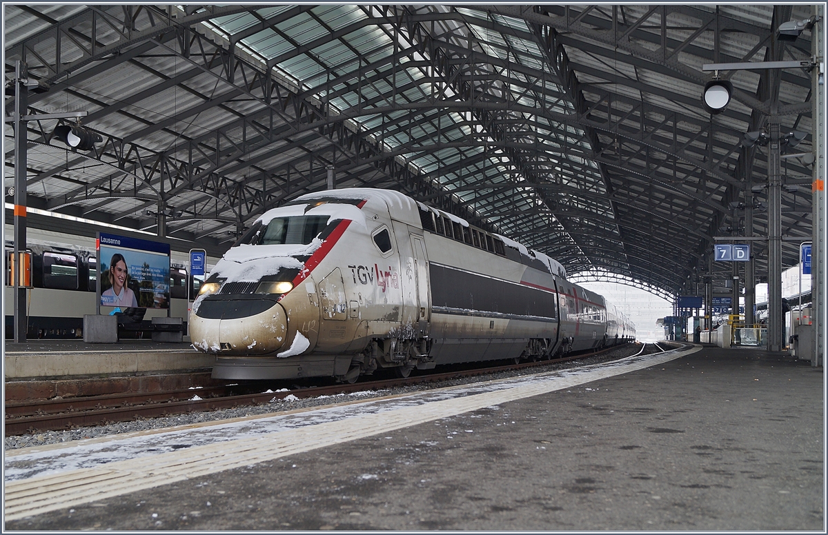 Ein TGV Lyria wartet in Lausanne auf die Abfahrt nach Paris.
1. März 2018