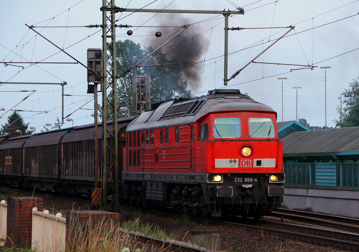 Er war zu lang um in Jübek zu warten...so musste 232 668-4 mit ihrem Umleiter-Gz GD/EZ 47420 in Schleswig die Überholung durch den Leer-CNL 13399 abwarten und konnte dann ihre Fahrt nach Esbjerg fortsetzen. Schleswig 24.07.2014