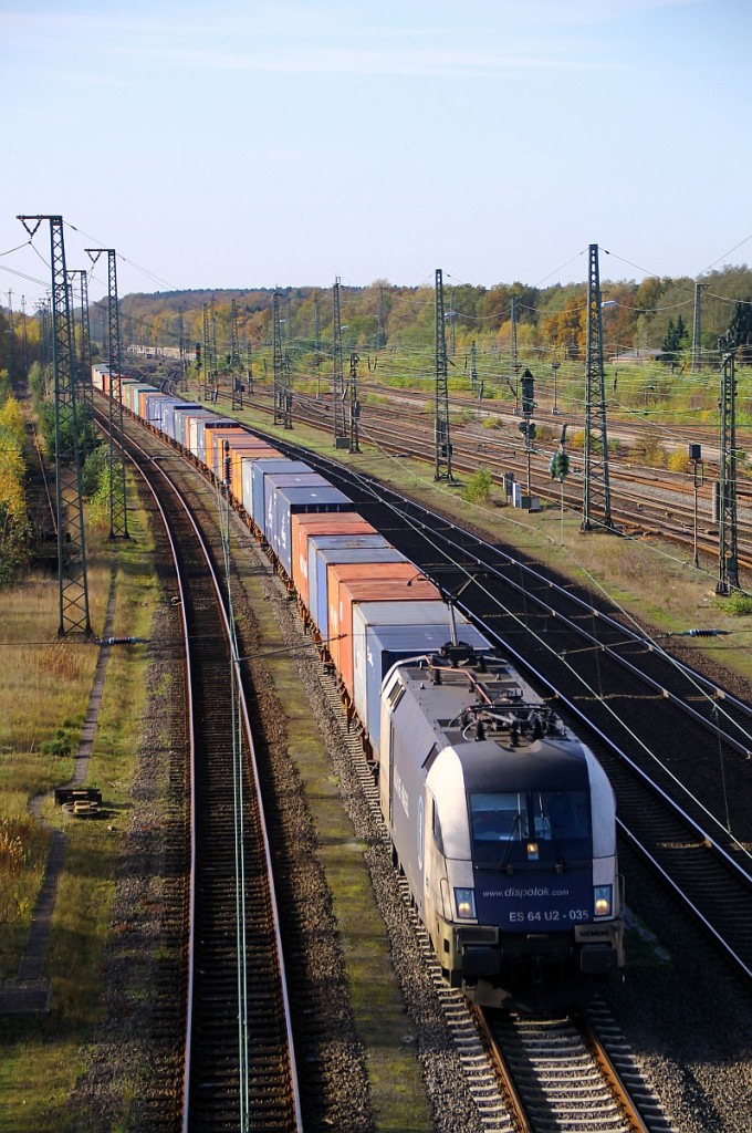 ES 64 U2-035/ 182 535 mit Containerzug aufgenommen in Buchholz i.d.Nordheide. 01.11.2014