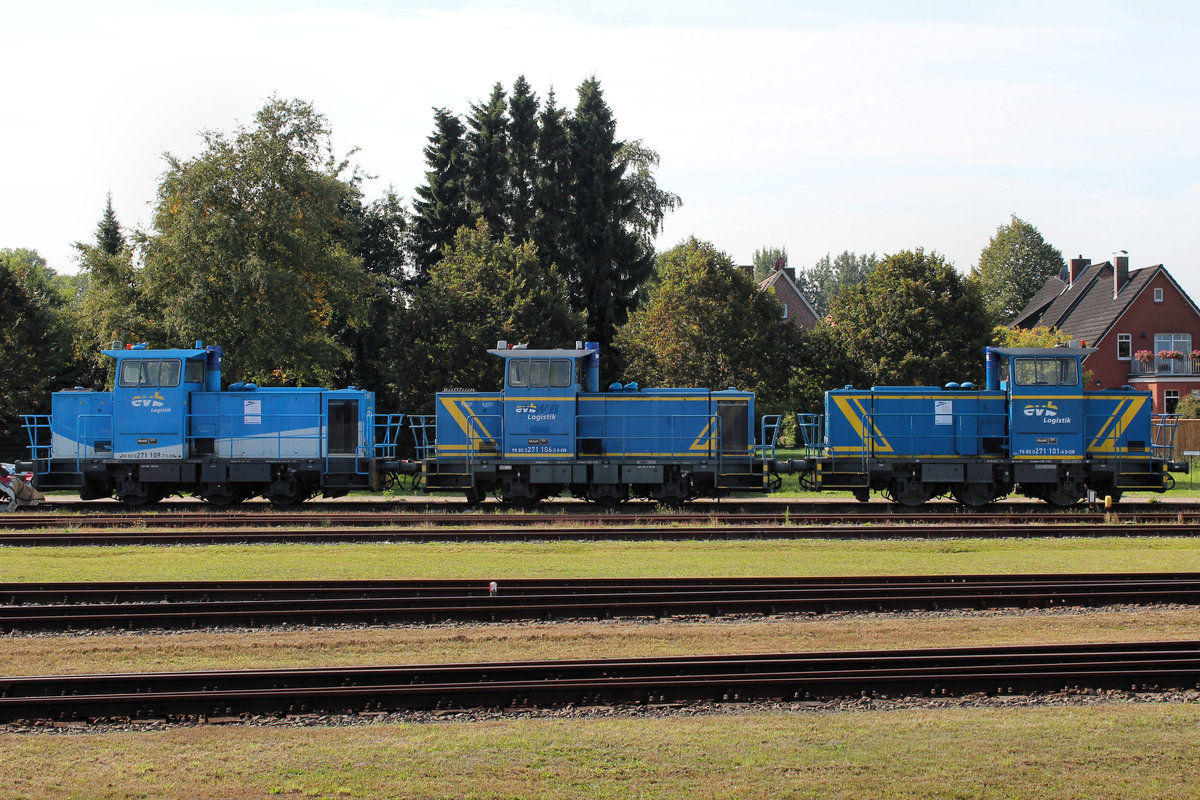 EVB-Logistik 271 109-7, 271 106-3 u. 271 101-4 am 16.09.2018 in Bremervörde (EVB-Betriebshof).