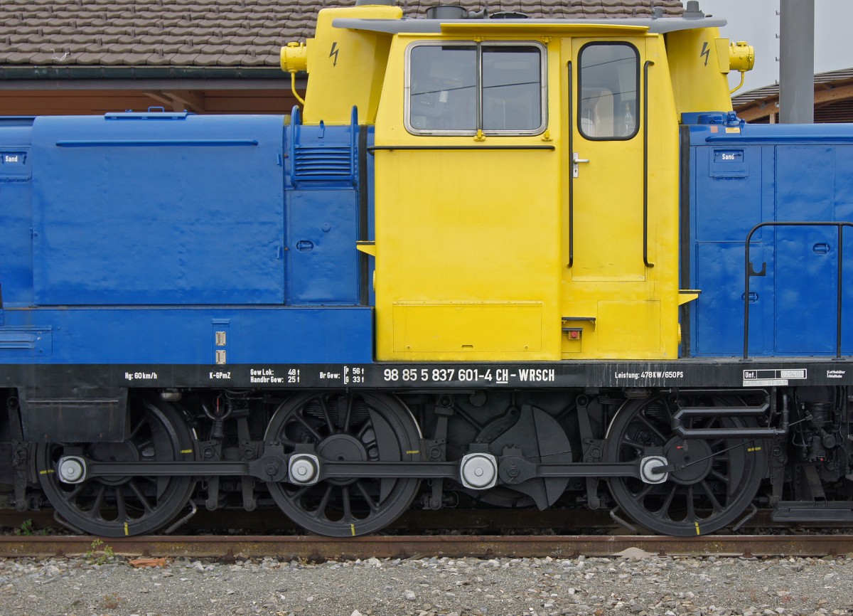 Ex DB BR 362: Bauzug mit 98 85 5 839 601-4 CH-WRSCH in Chênes am 19. Mai 2012. Hier handelt es sich um eine ehemalige Rangierlock der BR 362-365 von der DB.
Foto: Walter Ruetsch 