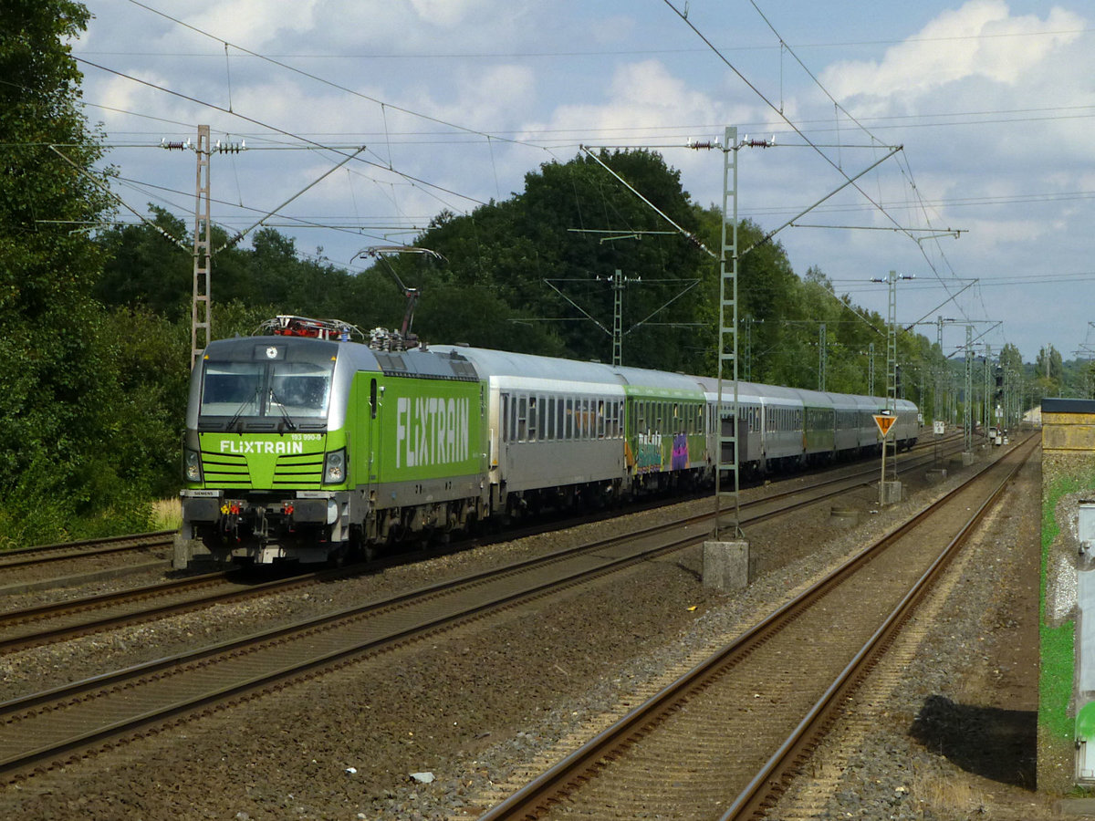 Flixtrain nach Köln, am 16.8.19 mit 193 990 als Zuglok.