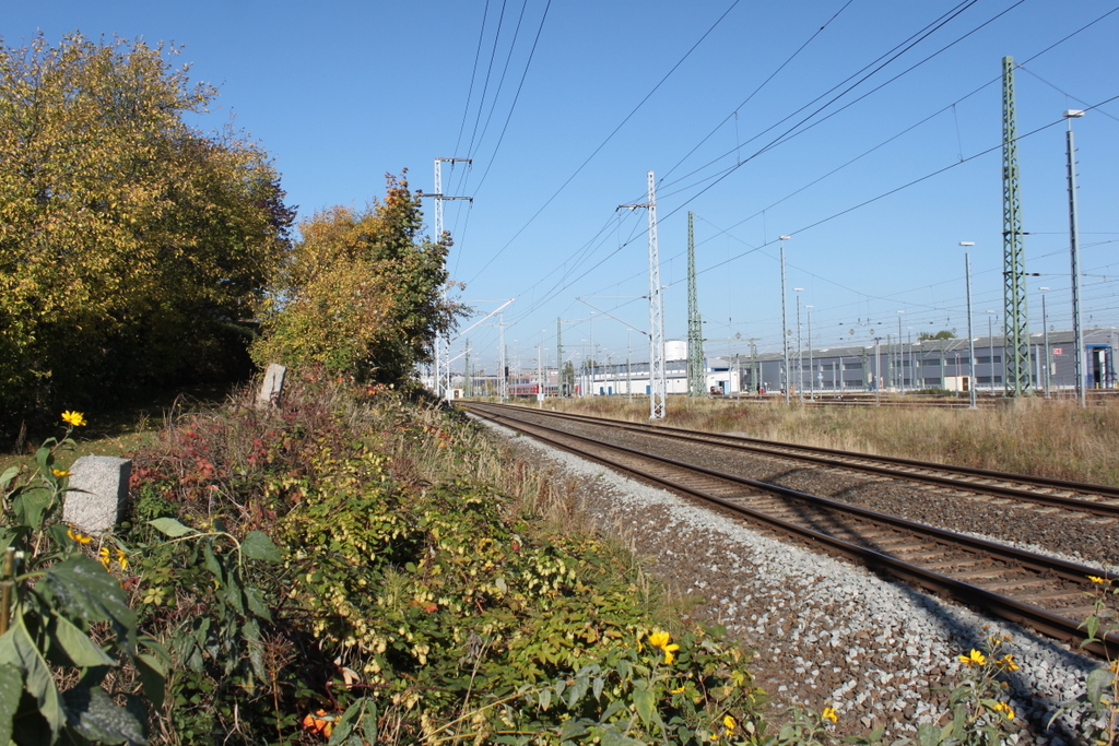 Gegen 13:11 Uhr war dann zwischen den Zugpausen Zeit  für ein Standort-Foto hinter dem Rostocker Hbf.12.10.2018