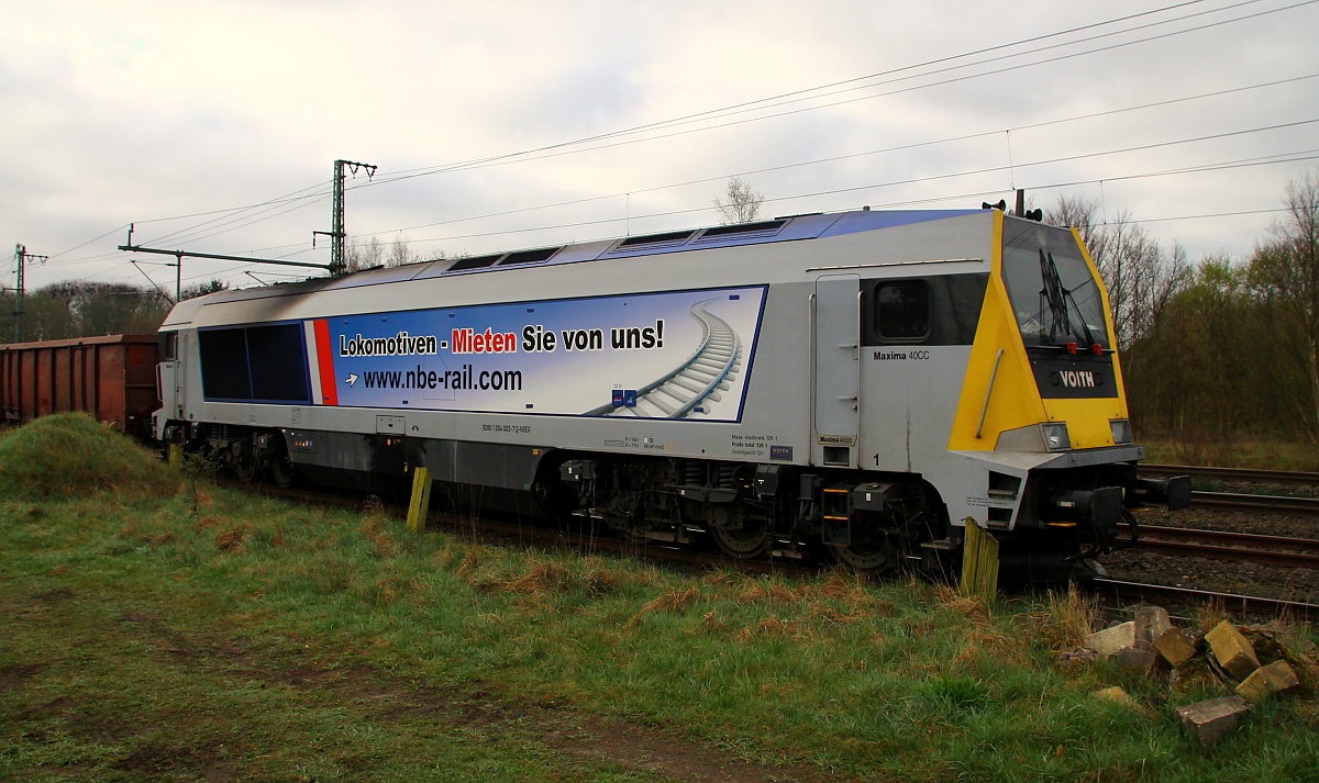 Gestern zu Gast im Norden, die NBE/RailTimesLogistics 264 002-7(Unt(VTLT/14.04.08)Voith Maxima 40CC hier im Portrait. Jübek 12.04.2014