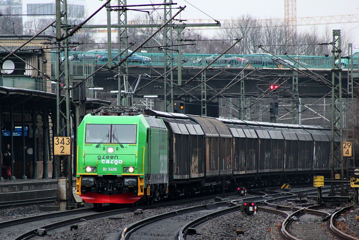 GreenCargo Br 5406(Br 9180 618 5406-6 D-GC (REV/01.11.18) mit nem Gter-Zug nach Maschen. HH-Harburg 22.12.2018 