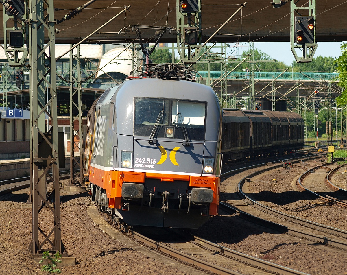 Hector 182 516-5/242.516  Ferdinand  seit langem in Schweden im Personenzugdienst rauschte am 03.06.2011 noch mit einem H-Wagen-Zug durch Hamburg-Harburg(üaV). 