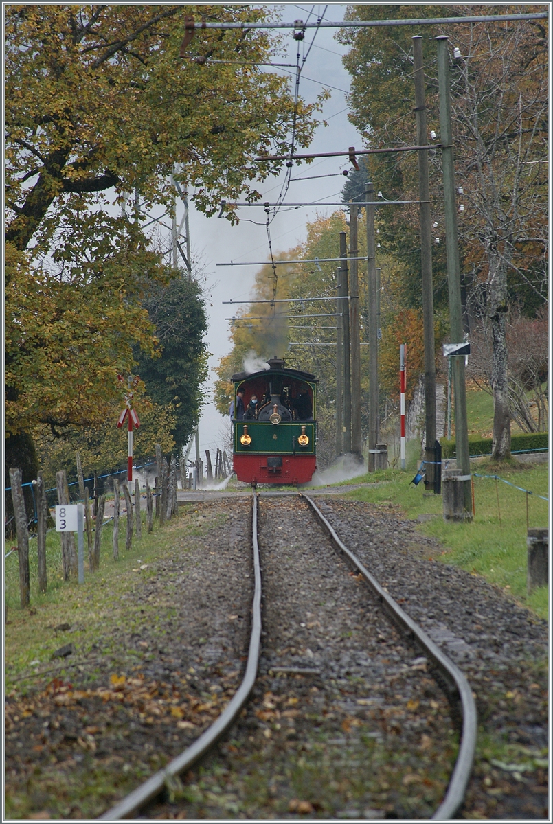 La DER 2021 du Blonay-Chamby - Die G 2/2 N° 4  Rimini  erreicht von Blonay kommend Chaulin. 

30. Oktober 2021