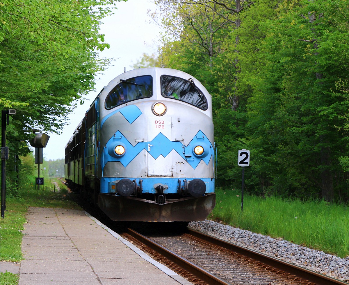 Litra MY 1126 mit dem Dansk Veterantog bei der Durchfahrt in Visby ca 6km vor Tøndern. 14.05.2022