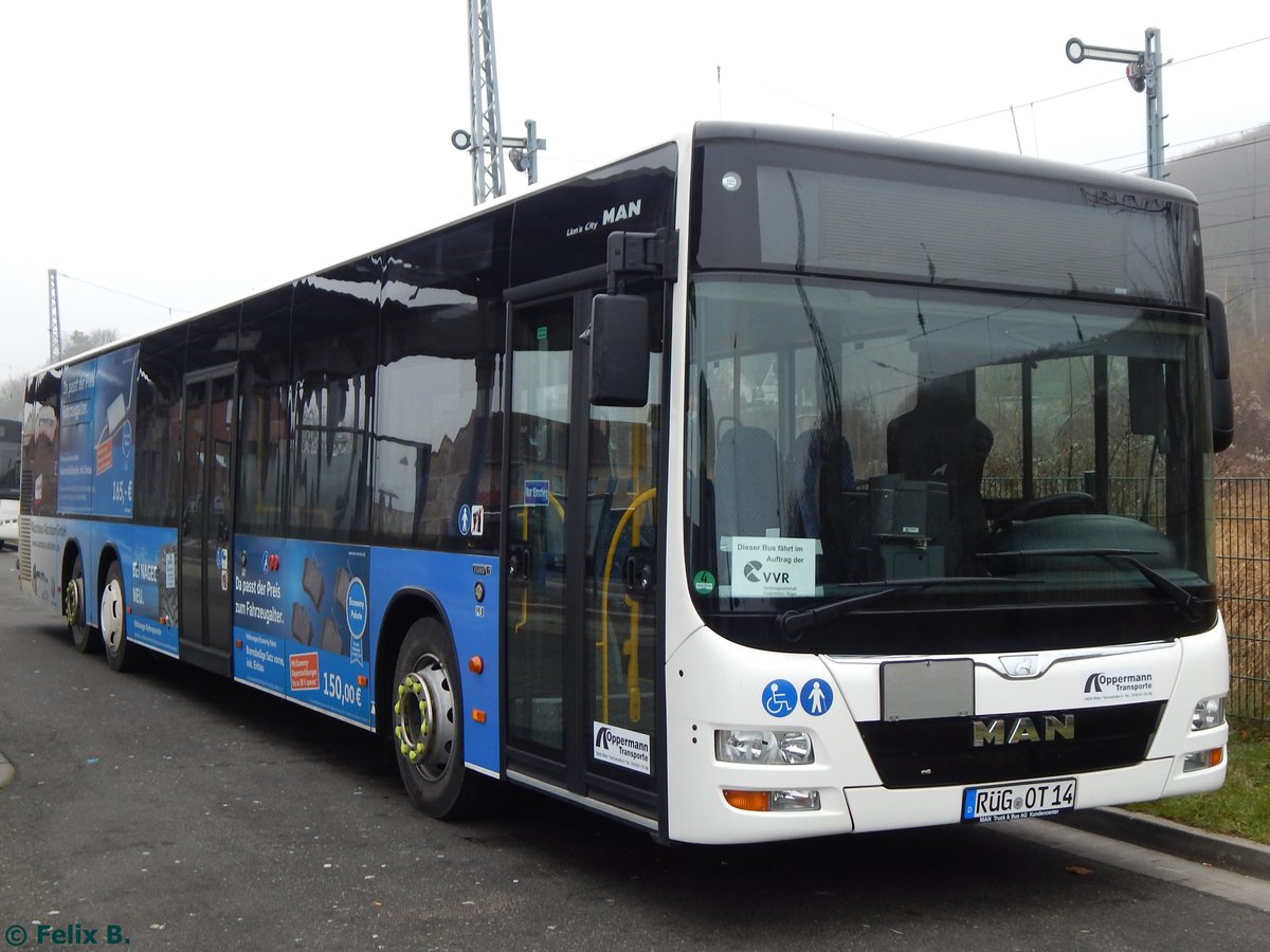 MAN Lion's City der Oppermann Transporte aus Deutschland in Sassnitz. 