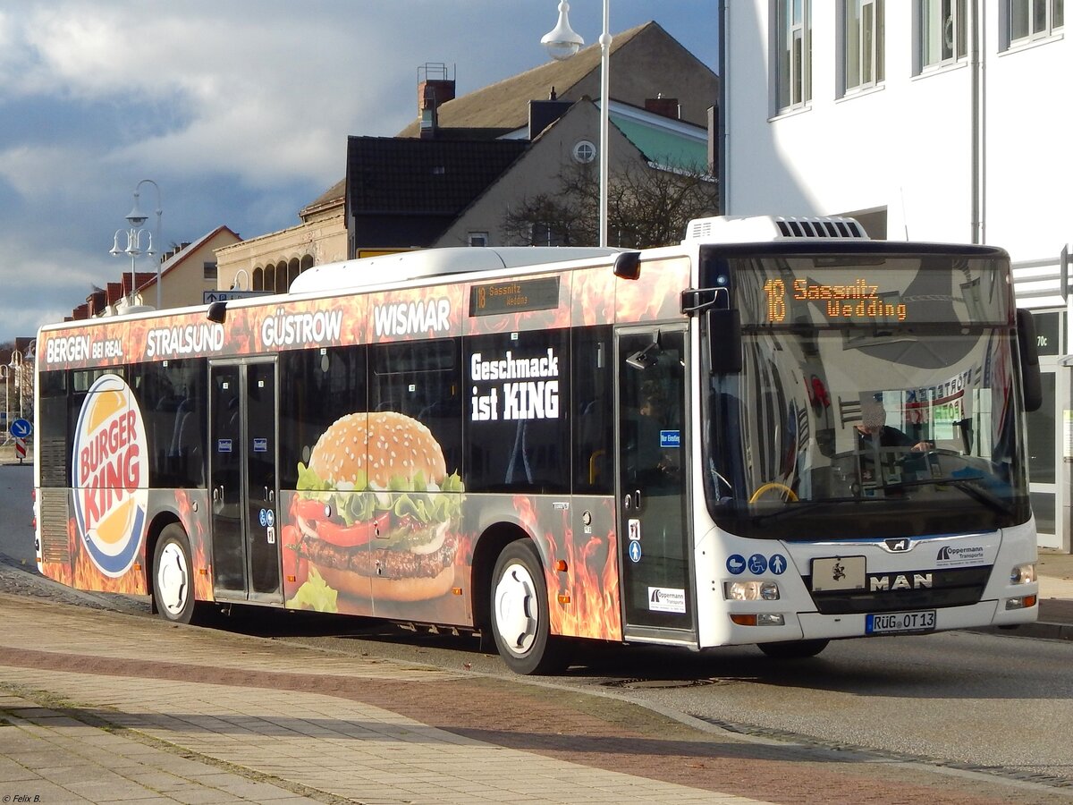 MAN Lion's City der Oppermann Transporte aus Deutschland in Sassnitz. 