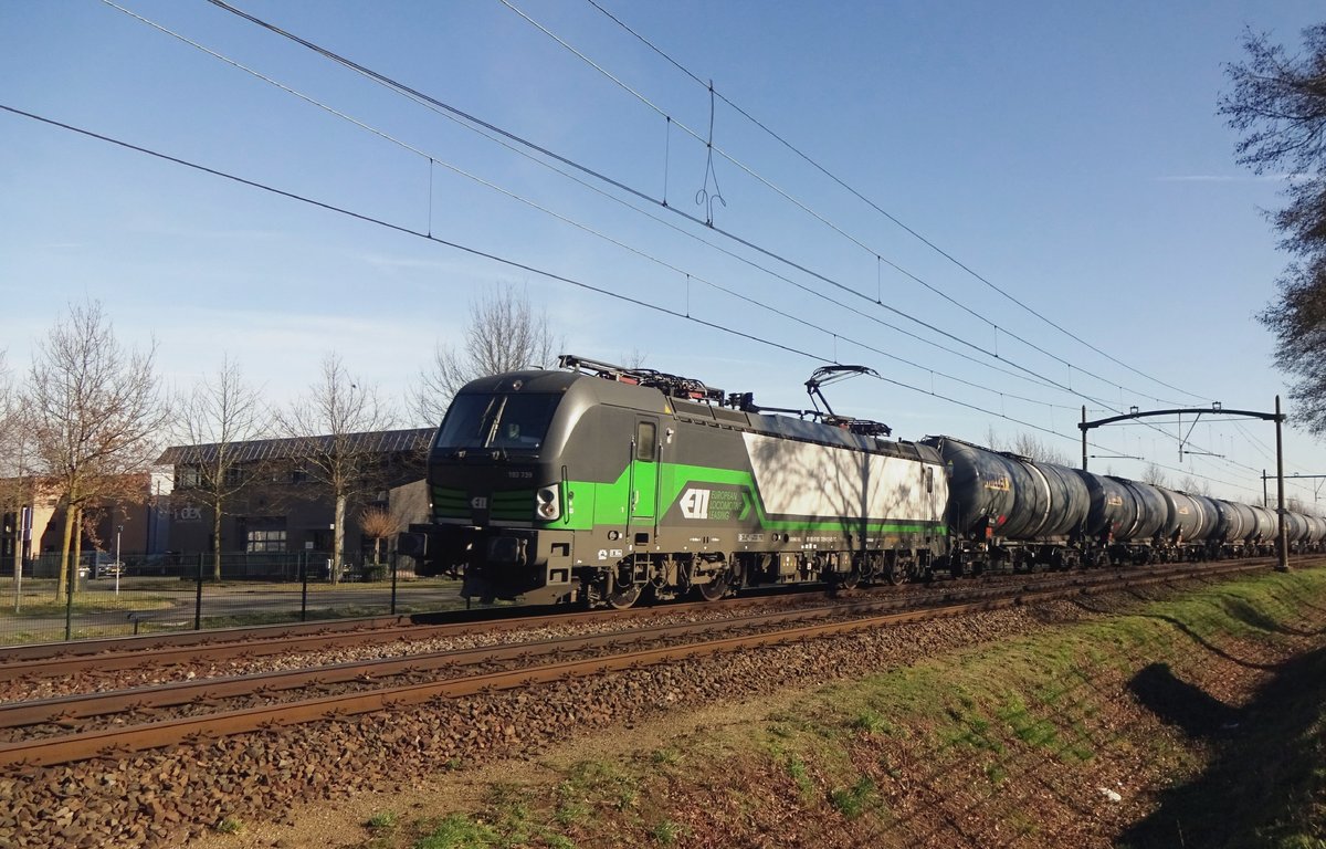 Milet-Kesselwagenzug mit ELL 193 739 durchfahrt Oisterwijk am 23 Februar 2021.