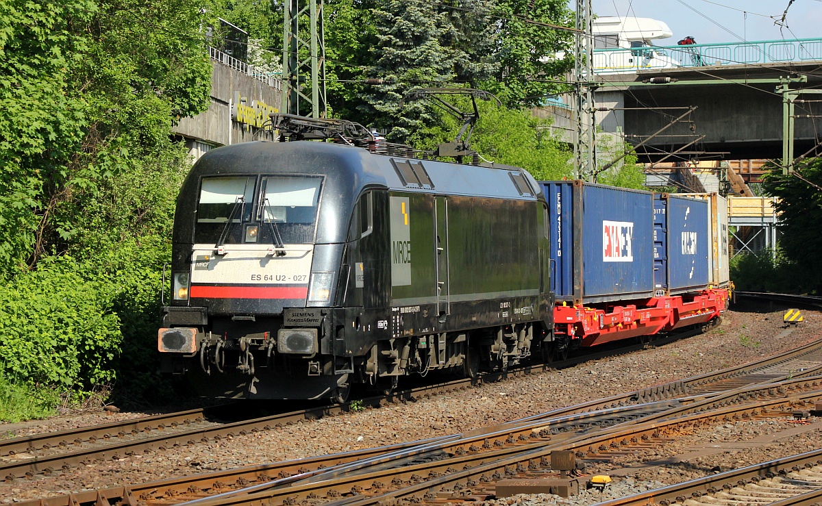 MRCE ES 64 U2-027/ 182 527-2(REV/Lz/28.11.14) mit Containerzug Hamburg-Harburg 11.05.2018