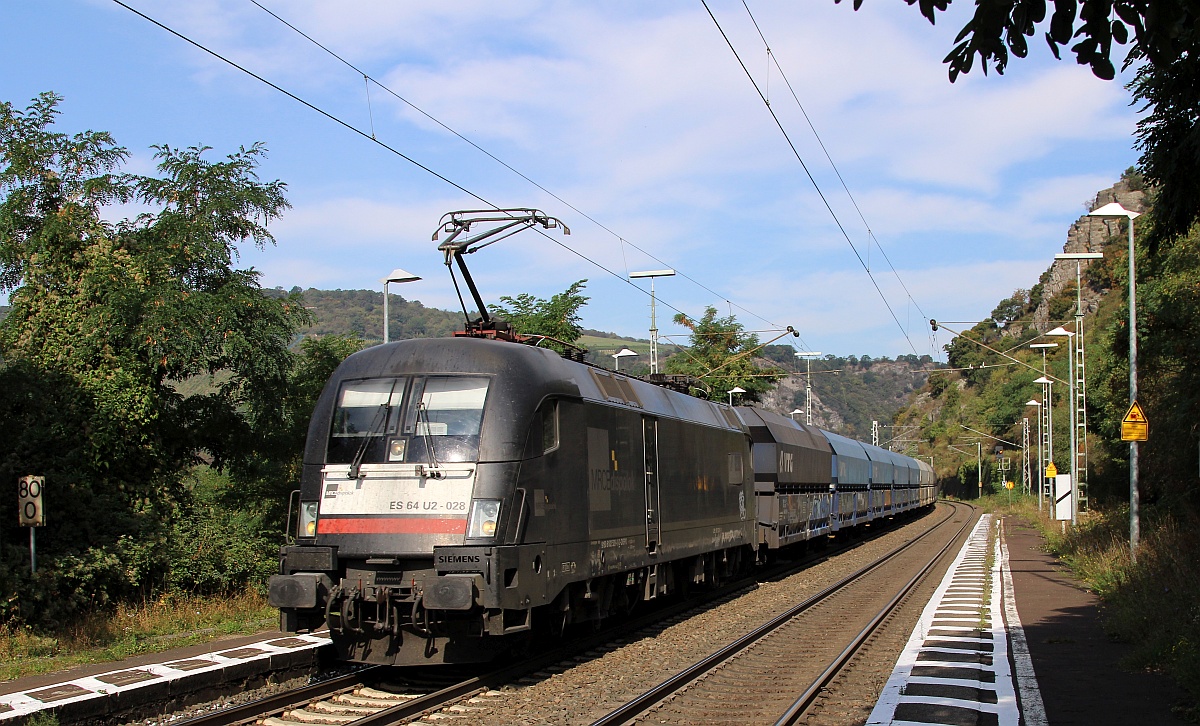 MRCE ES64U2-028/182 528-0 mit VTG Kohle Transport. Lorchhausen 14.09.2021