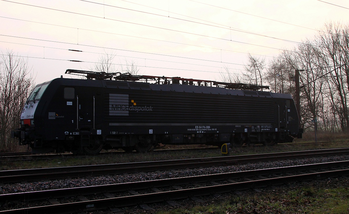 MRCE/Lokomotion ES64F4-086/ 189 986-3(Unt/MMAL/24.02.10) stand heute morgen abgestellt in Padborg/DK. 04.03.2014