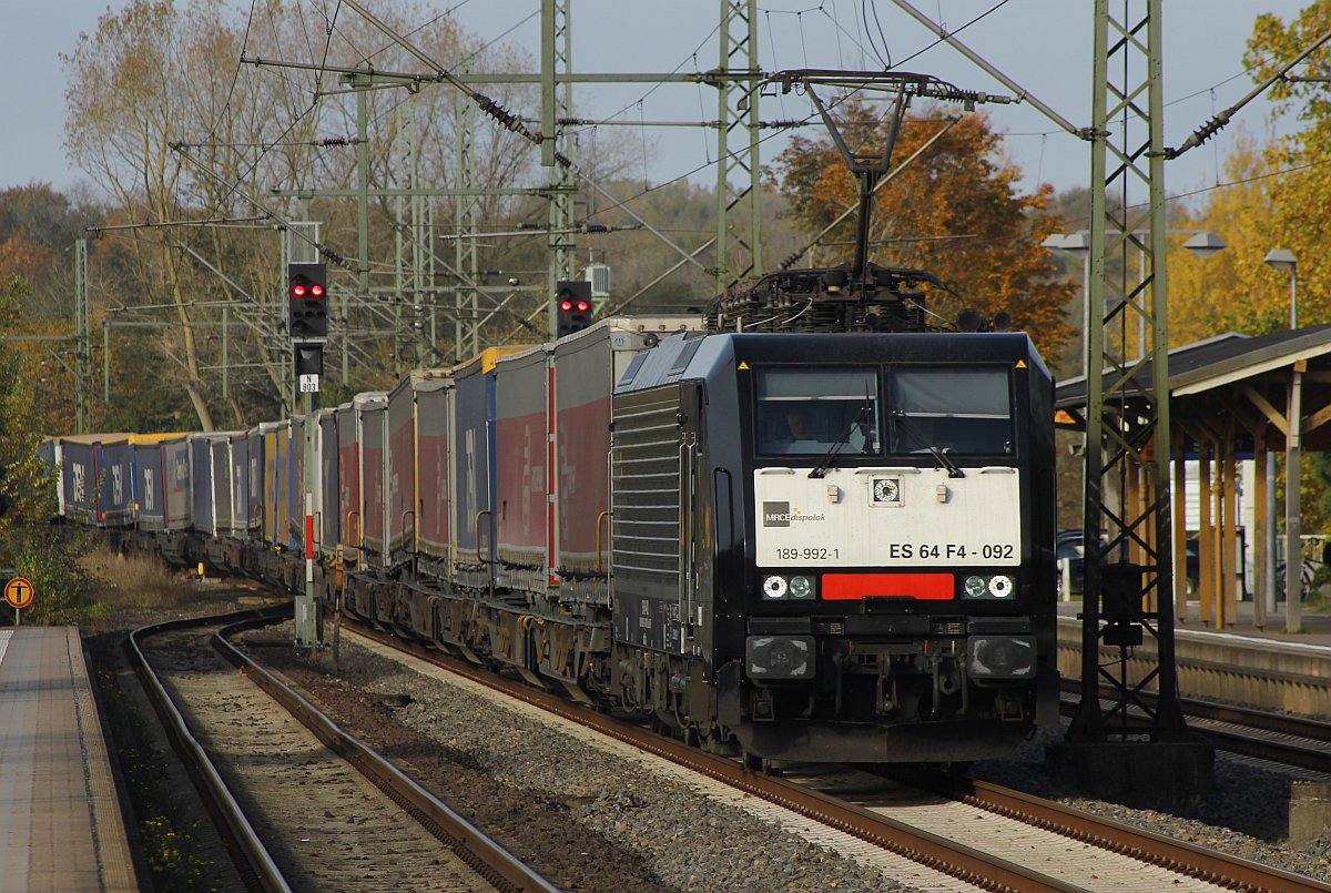 MRCE/TXL ES64F4-992/6189 992-1 mit KLV Transport, Schleswig 30.10.2016