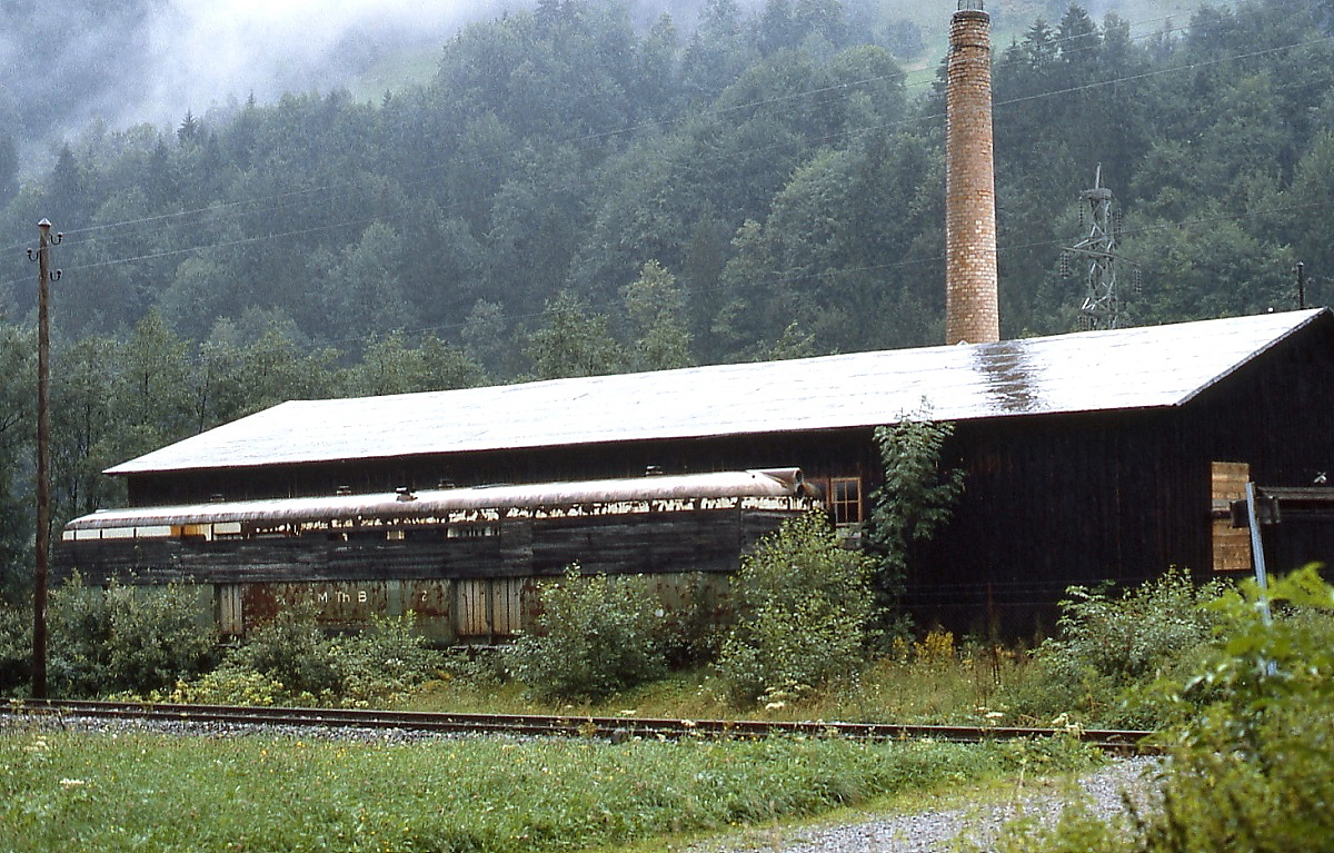 Nach der Elektrifizierung wurde neben den MThB-ABDm 2/4 Nr. 7 und 8 auch der ABDm 2/4 Nr. 9 an die Montafonerbahn verkauft, ohne allerdings umgebaut zu werden. Hier steht er vom Buschwerk fast versteckt im August 1982 in einem ziemlich schlechten Zustand, aber noch mit  MThB -Beschriftung, abgestellt in der Nhe von Kaltenbrunnen.