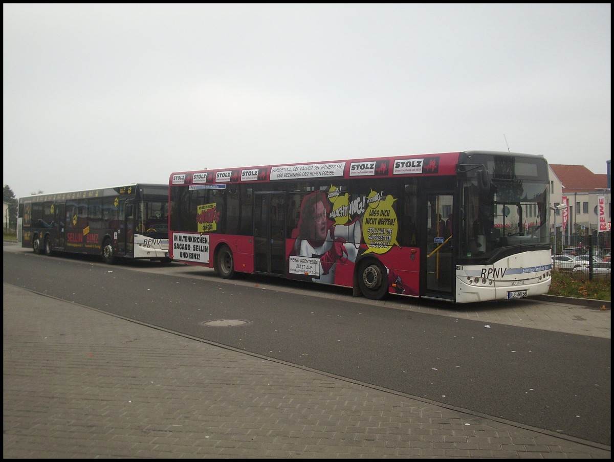 Neoplan Centroliner Evolution und Solaris Urbino 12 der RPNV in Sassnitz.