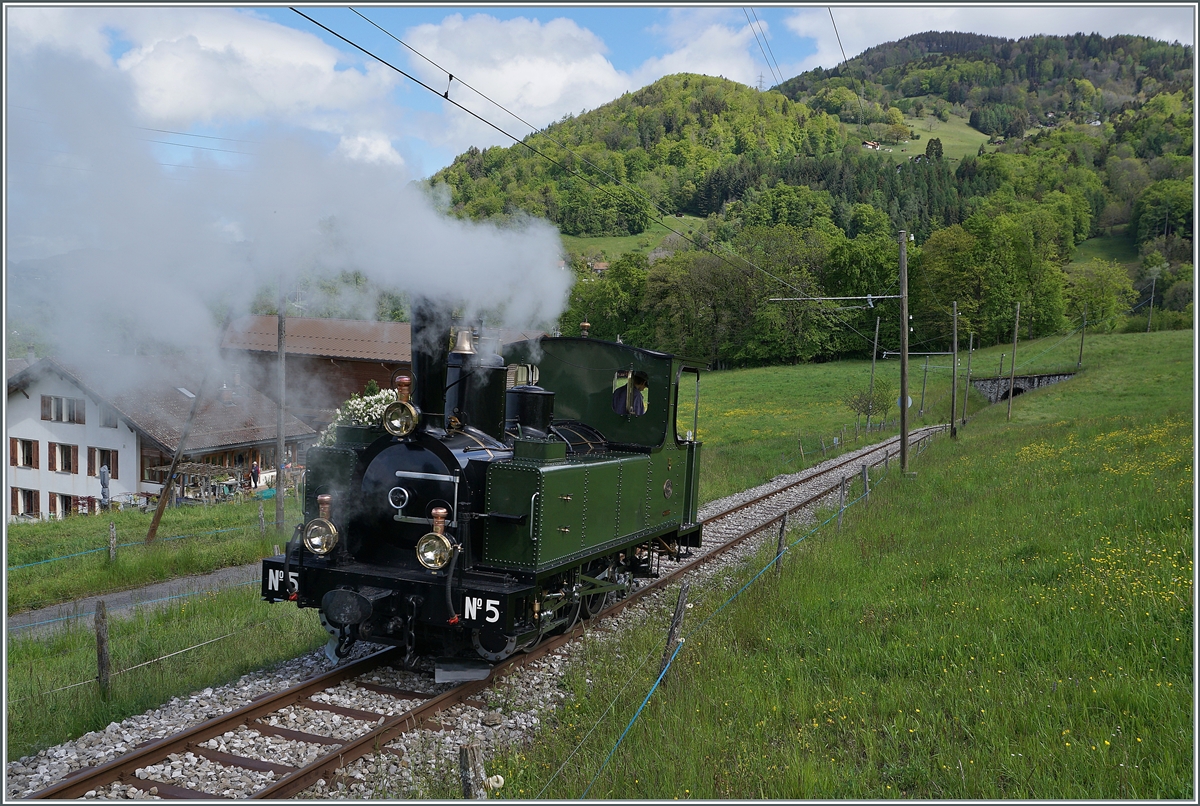 Nostalgie und Dampf 2021 - so das Thema des diesjährigen Pfingstfestivals, und von beidem gab es reichlich; hier schon mal ein Bild der G 3/3 N° 5 (ex LEB) die als Lokfahrt von Chaulin nach Blonay unterwegs ist.

22. Mai 2021