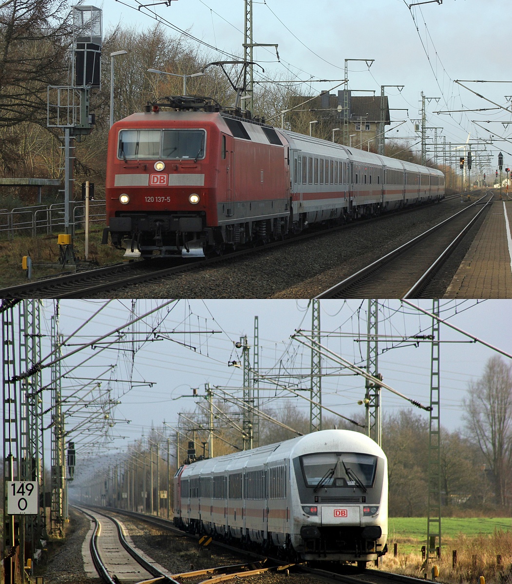 Obwohl der IC nach Köln schon seit Jahren mit Steuerwagen im Wagenfinder an den Bahnhöfen angezeigt wird kam es eher sehr sehr selten vor das auch mal ein Steuerwagen mit am Zug war....Heute kam dann die 6120 137-5 mit dem IC 2197 nach Köln und Steuerwagen durch Jübek gefahren...Grund genug dies dann auch zu zeigen. Jübek 18.12.2016