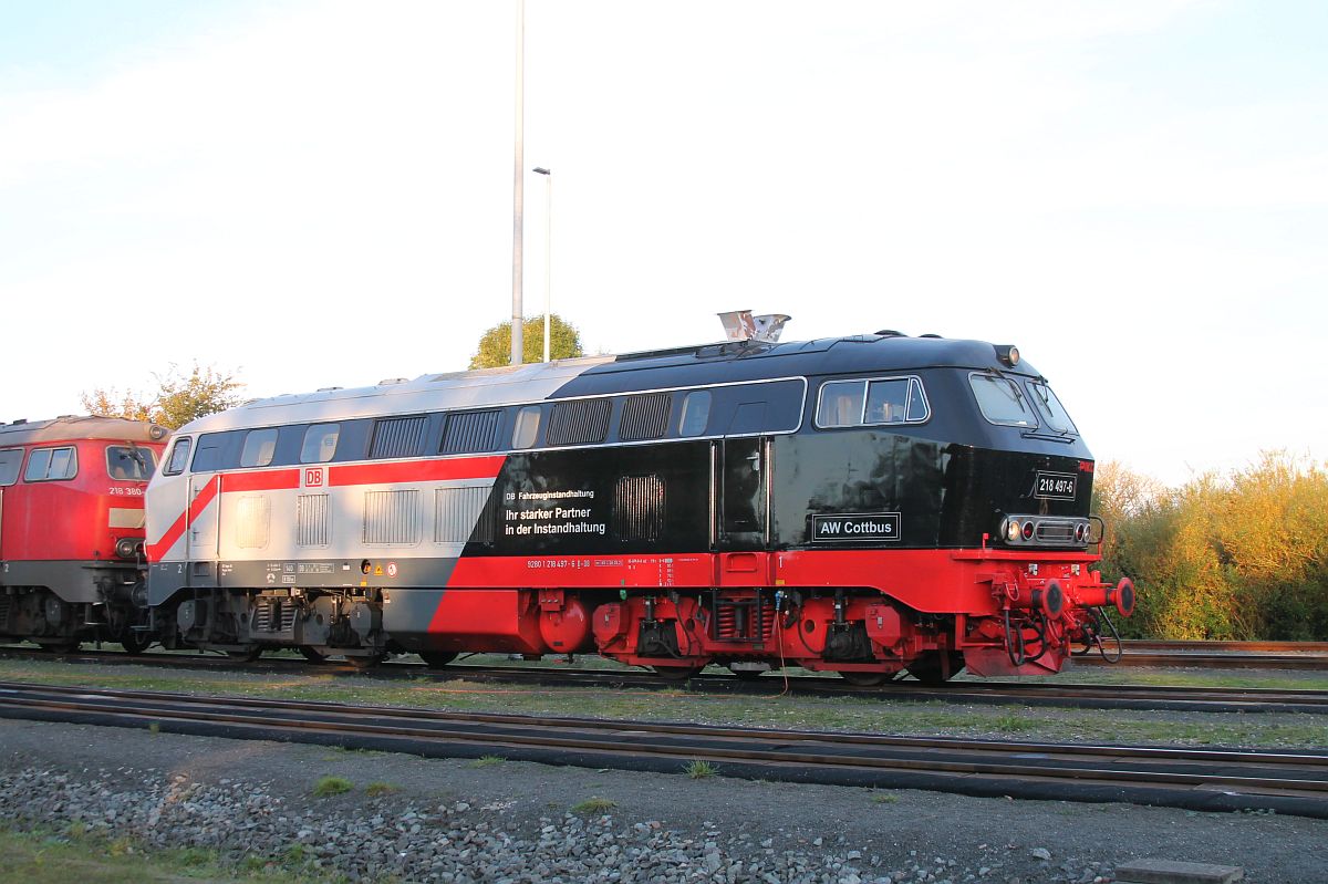 Ohne Halt fuhr die 218 497 des Bw Kiel in den Schatten des Bw Niebüll, 09.10.2021. Ich habe versucht, das beste daraus zu machen...