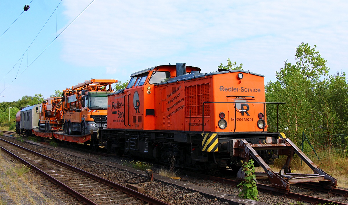 Redler Service Spülzug z.Zt abgestellt im/am Bahnhof Rendsburg. 23.08.2022