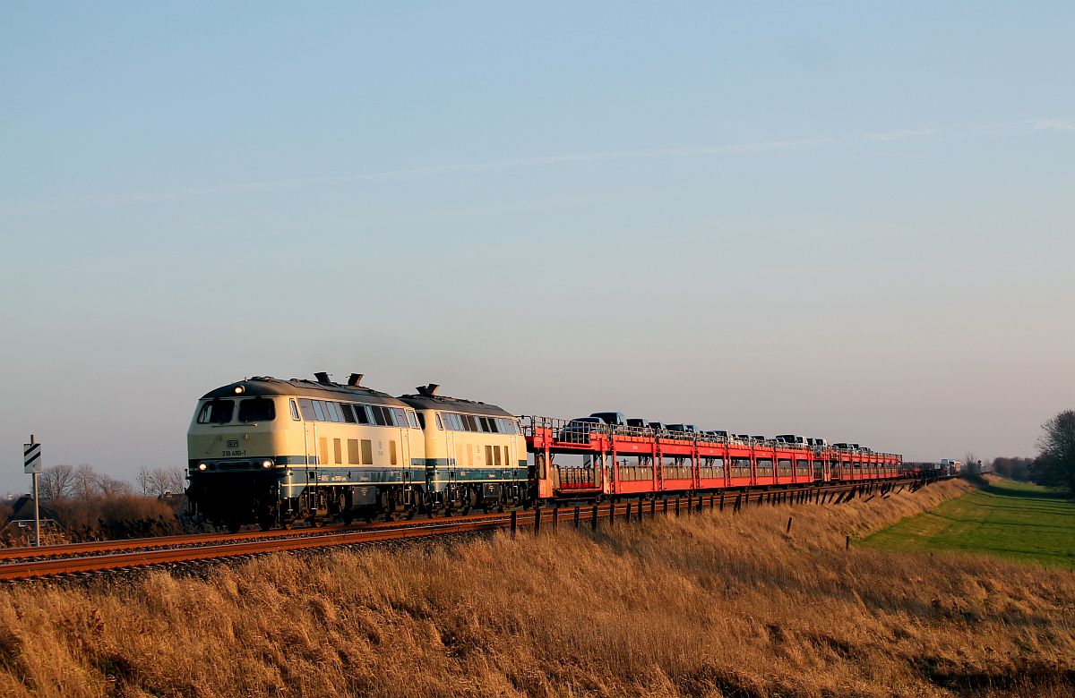 RP 218 490 + 218 488 mit SyltShuttle nach Westerland Wiedingharder Neuer Koog 19.12.2020