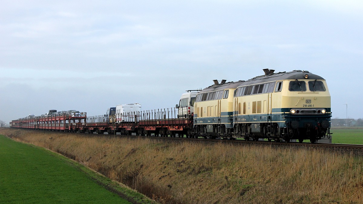 RP 218 490-1 und 480-2 auf dem Weg nach Niebüll. Bü Triangel 05.01.2019