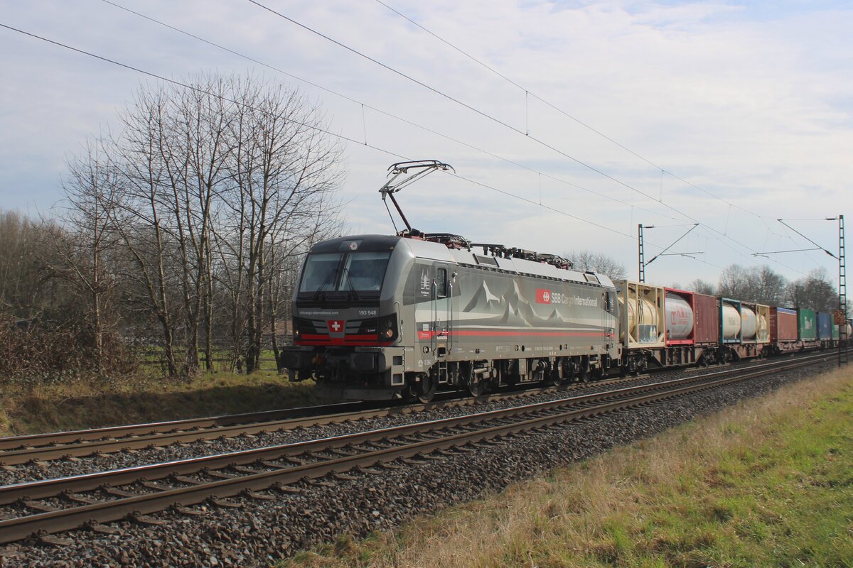 SBBCI 193 548 durchfahrt Kaarst am 21 Februasr 2025 mit ein KLV f�r die Niederlande.