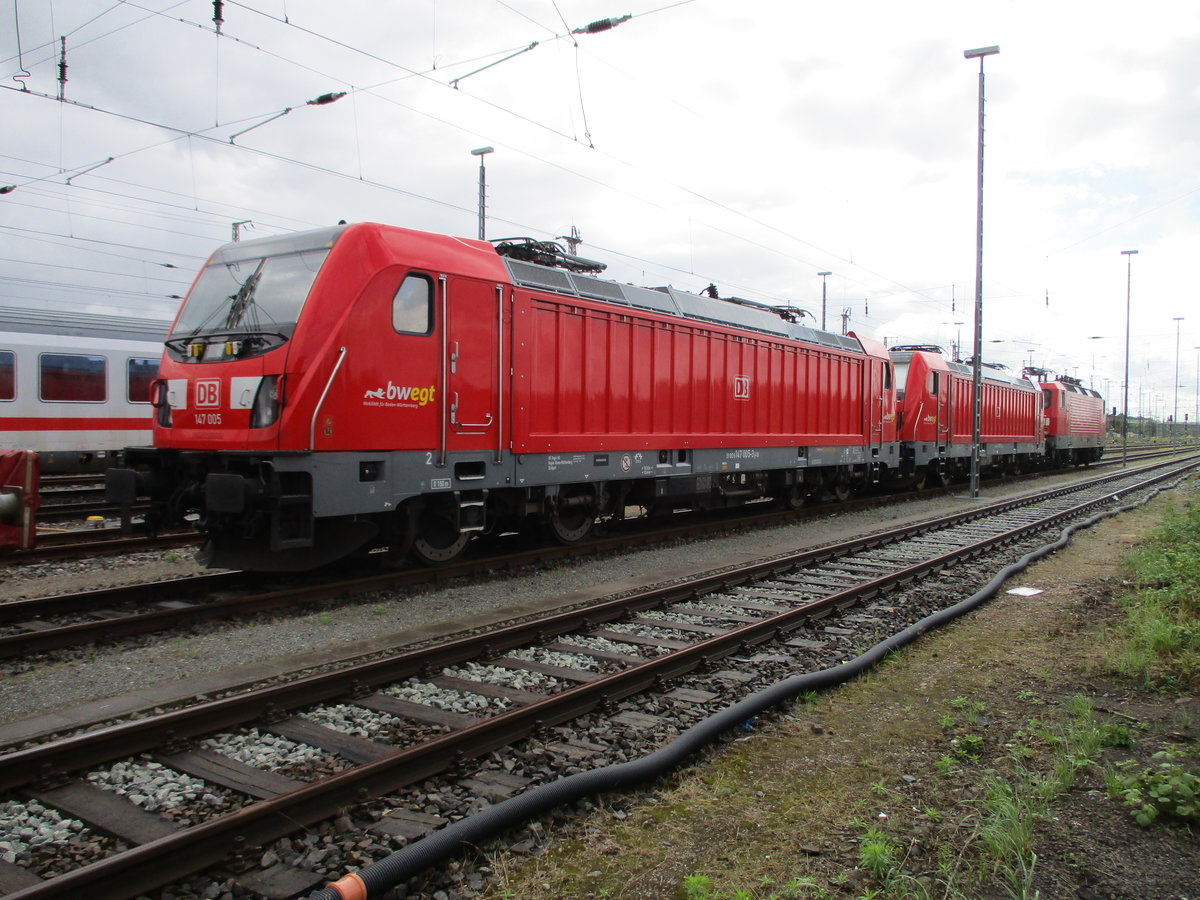 Schon ein paar Tage stehen 147 005 und 147 006 in Stralsund.Hier die 147 005 am 11.Juli 2020.