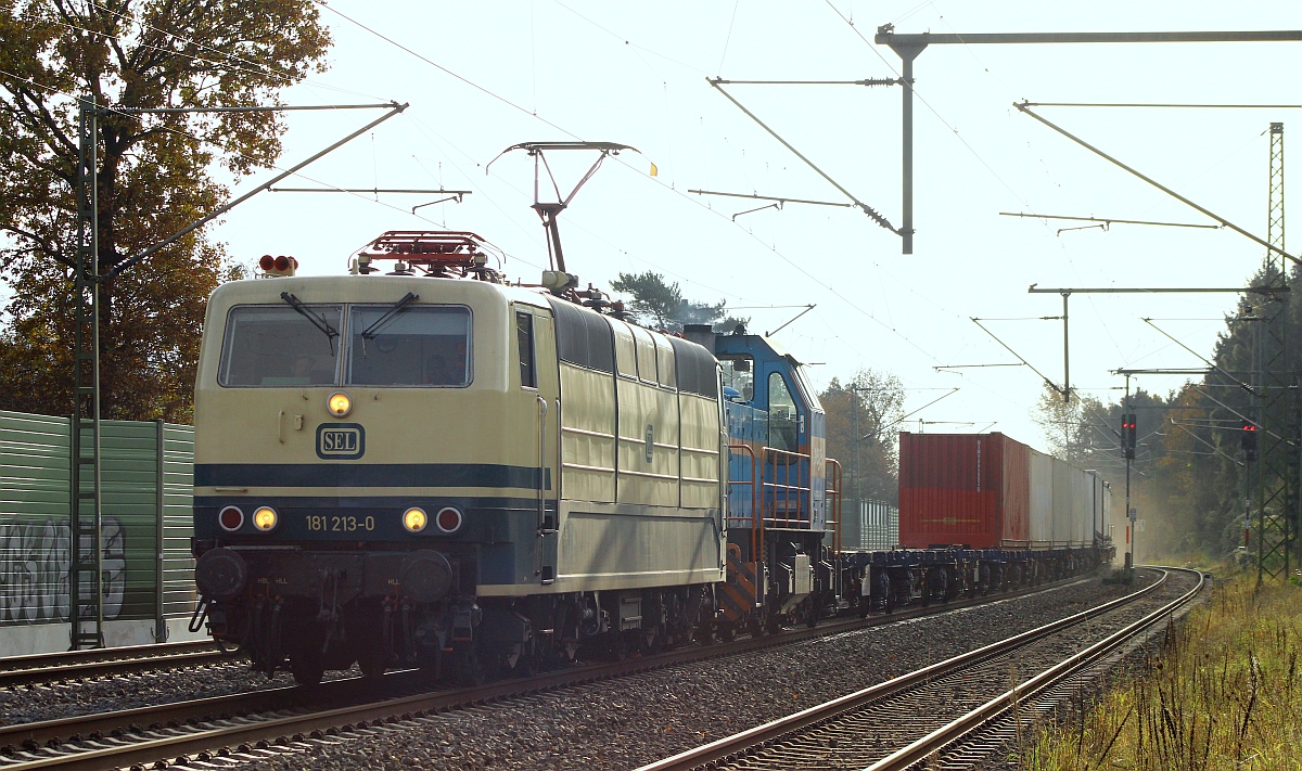 SEL 181 213-0 mit neg V102 und dem Nordliner KLV Einfahrt Owschlag 01.11.2021 I