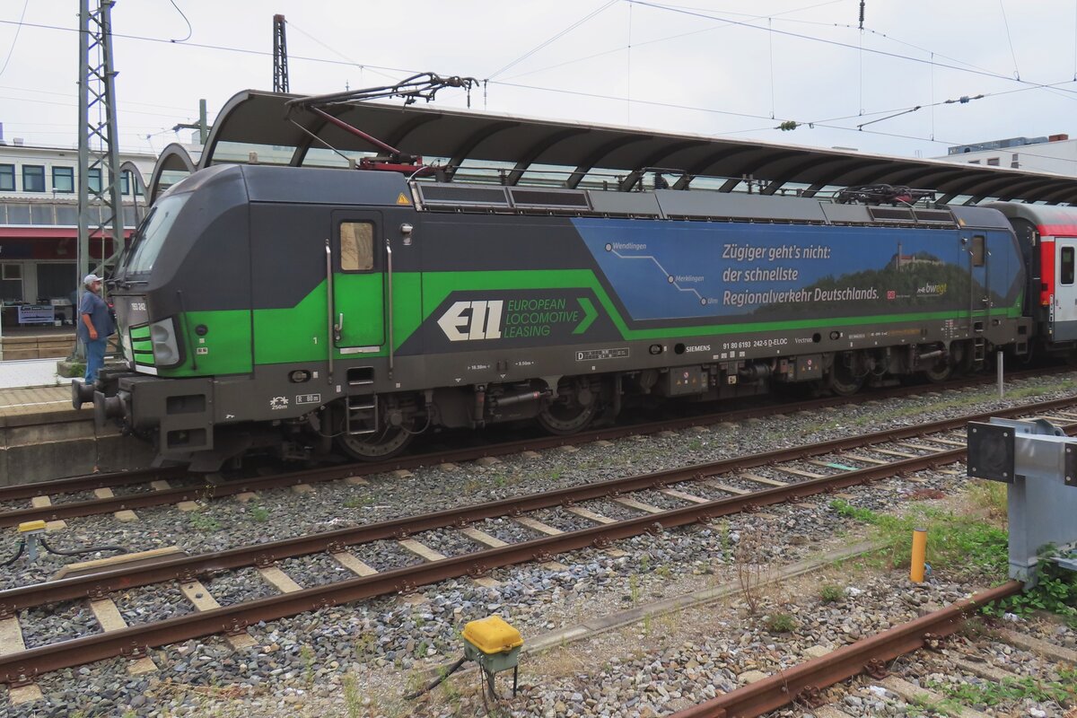 Söldner 193 242 steht in DB Regio-Dienst am 14 September 2023 in Ulm Hbf.