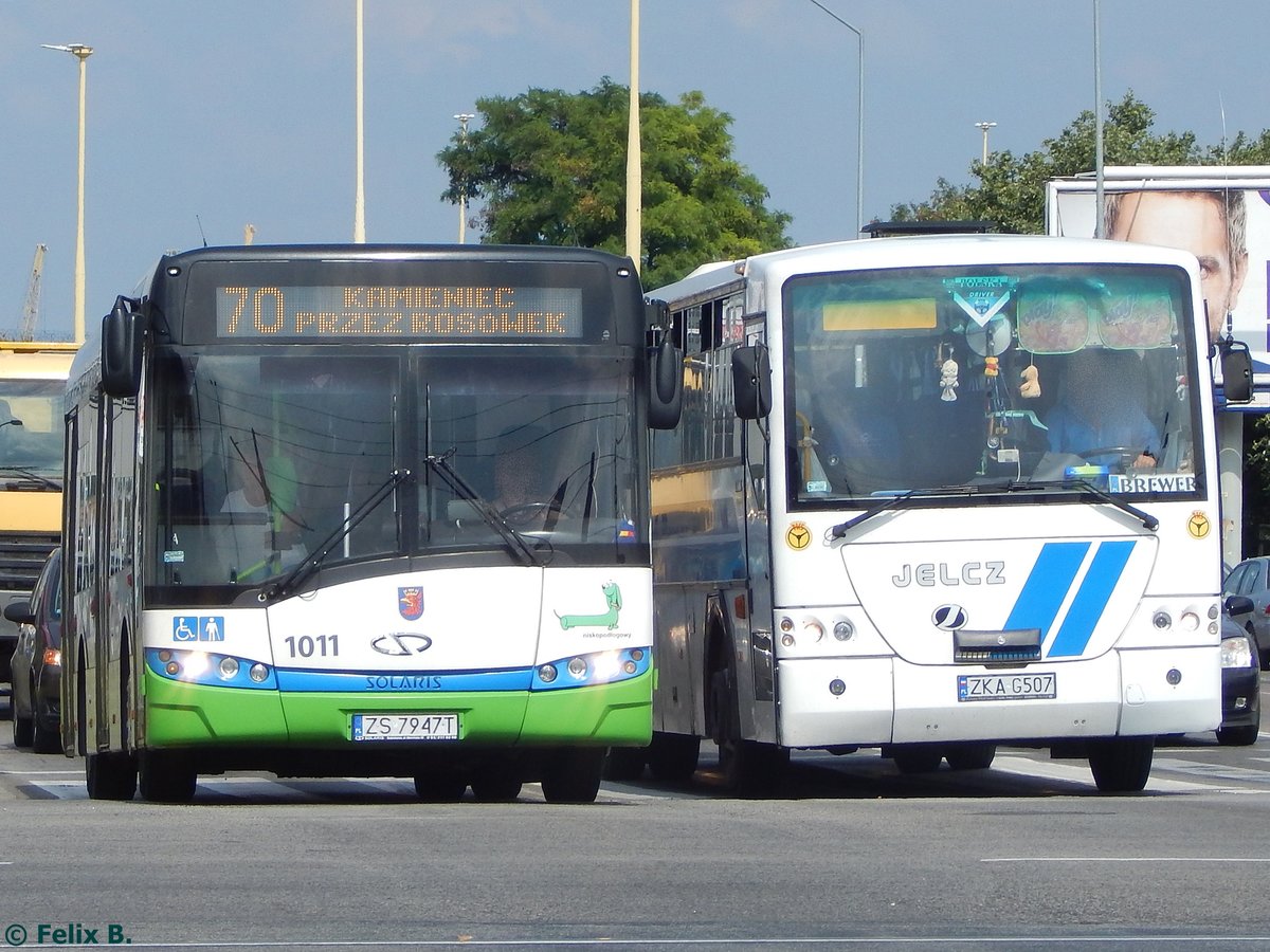 Solaris Urbino 10 der SAPK und Jelcz PR110D Lux von PKS Kamień Pomorski aus Polen in Stettin.