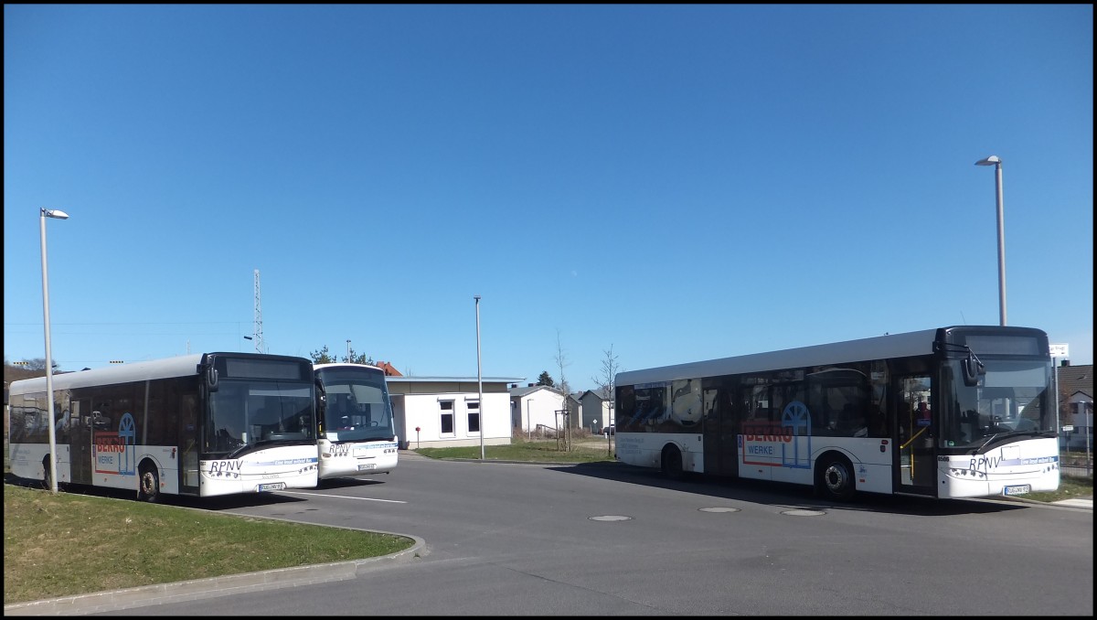 Solaris Urbino 12 und Neoplan Euroliner und Solaris Urbino 12 der RPPNV in Sassnitz.