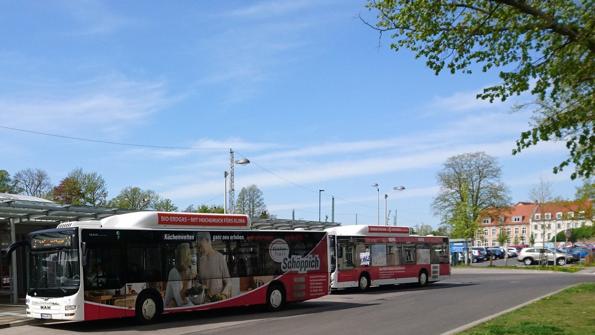 Stadtwerke Greifswald MAN CNG am Busbahnhof im Mai 2018 HGW  NV 32/34 
