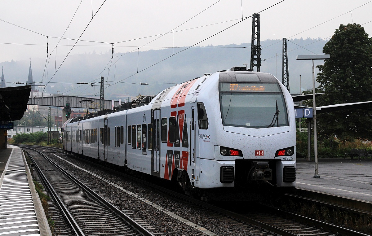 Süwex 429 122/622 als RE2 nach Frankfurt. Bingen am Rhein 15.09.2021