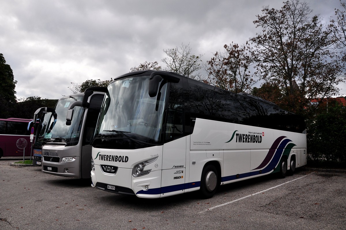 VDL Futura von Twerenbold aus der Schweiz am 12.9.2014 in Krems.Setra 431 DT von Twerenbold aus der Schweiz am 12.9.2014 in Krems.