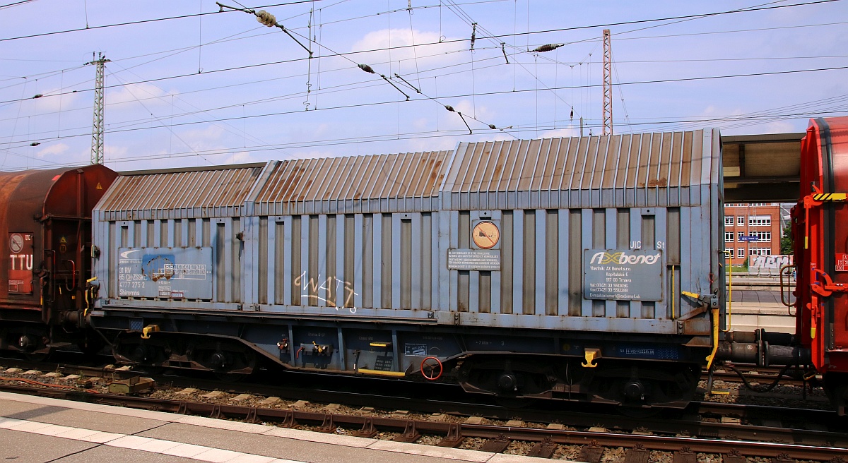 Vierachsiger Teleskophauben Wagen z.B für den Coil Transport der Gattung Shimmns registriert unter CH-ZSSKC 31 85 4777 275-2. Bremen 10.07.21