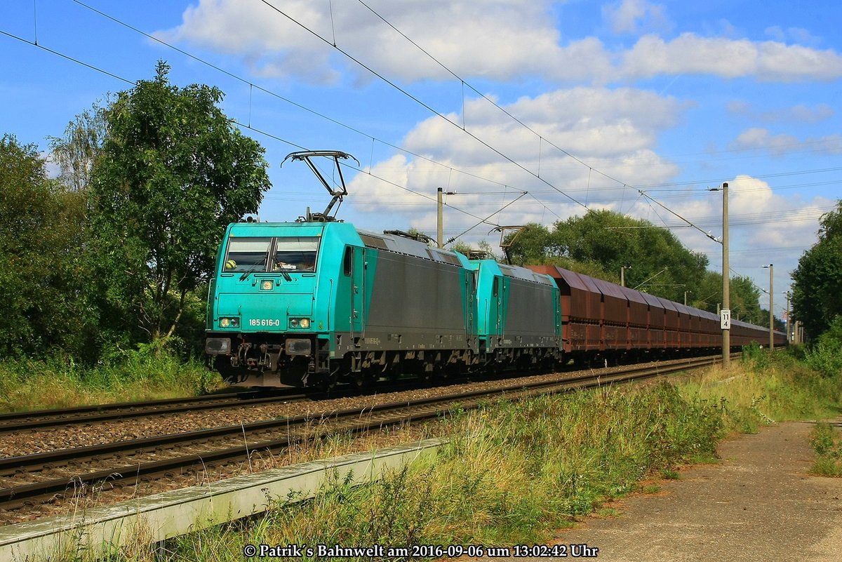 VPS  185 615 + VPS 185 616 mit Kohlewagenzug am 06.09.2016 in Hamburg-Moorburg