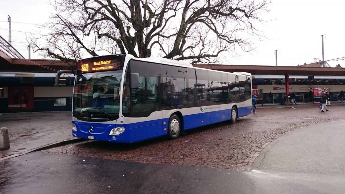 VZO-Mercedes Citaro NR.46 Baujahr 2015 am Bahnhof Wetzikon am 21.11.15. Dieser Bus ist erst seit ein paar Wochen im Einsatz.