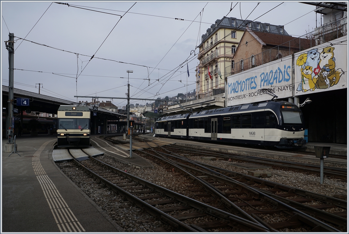 Während die Alpina Be 4/4 Wochenendruhe haben, bewältigt der MVR GTW Be 2/6 den Regionalverkehr Montreux -Sonzier im Alleingang. Erst am Montag Morgen, wenn der GTW bis les Avant fahren wird, kommen die Alpinas zum Einsatz.
11. Feb. 2017 