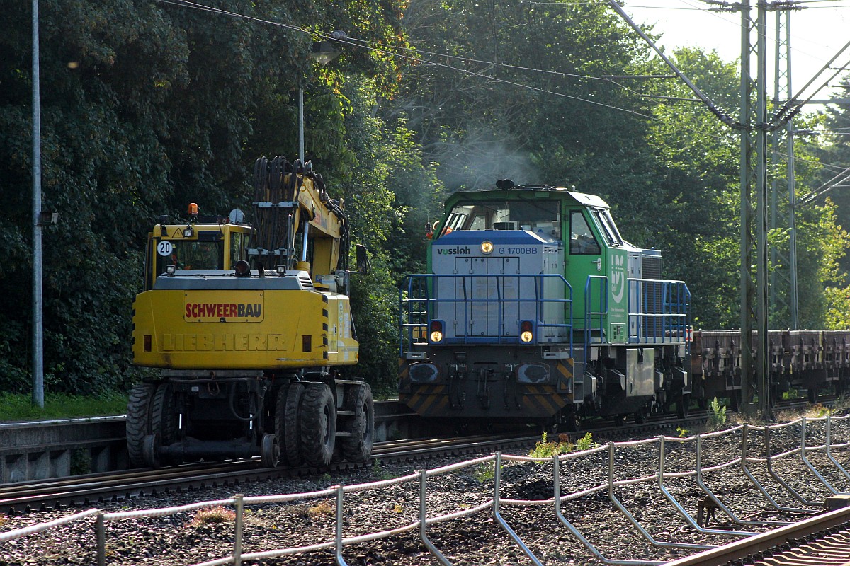 Wer ist da wohl stärker, der Liebherr A 900 C oder die Eutiner LDS 277 030-3? Schleswig 03.09.2015