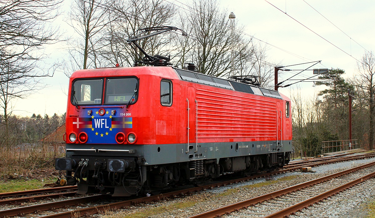 WFL 114 006-0, REV/LD X/16.06.15, Verl/628/26.05.22 verlässt hier Pattburg Richtung Süden nachdem sie den Snälltåget abgeliefert hat. 06.03.2022