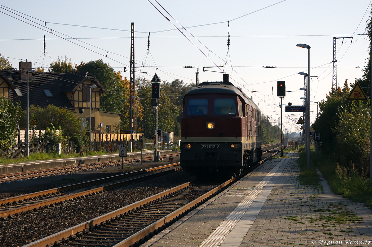 WFL 23 (231 012-8) Wedler Franz Logistik GmbH & Co. KG fuhr solo durch Priort weiter in Richtung Kreuz Wustermark. 04.10.2014