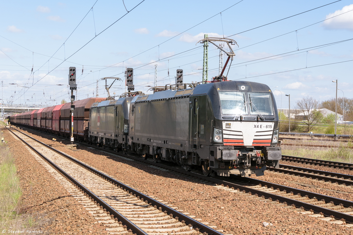 X4 E - 615 (193 615-2) & X4 E - 616 (193 616-0) MRCE - Mitsui Rail Capital Europe GmbH für DB Cargo mit einem Falns Ganzzug von Ziltendorf nach Hamburg in Berlin-Schönefeld Flughafen. 22.04.2016